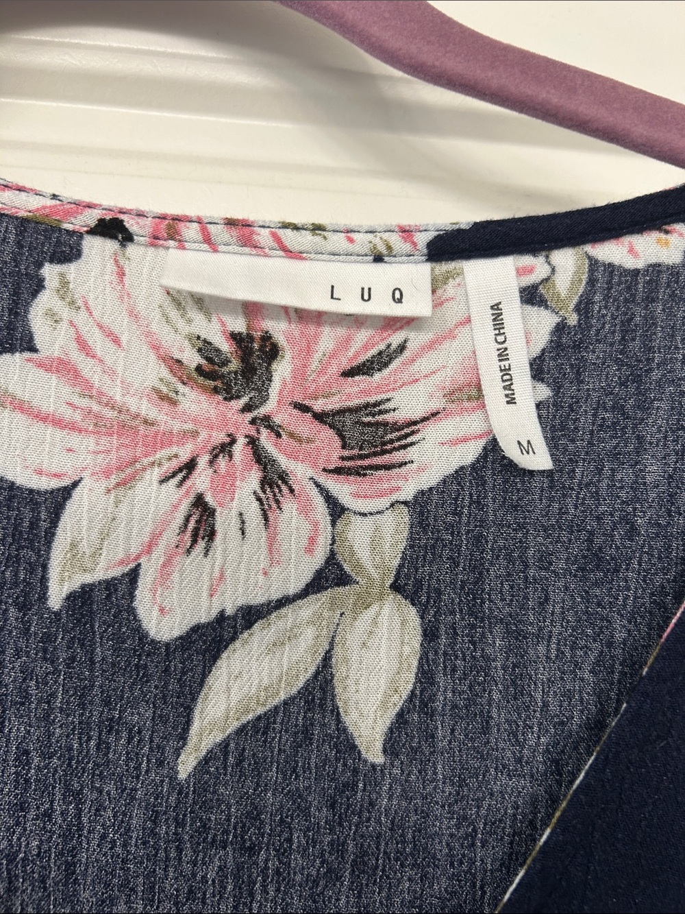Navy Floral Tie-Front Top with Pink Flowers - Picture 2 of 4
